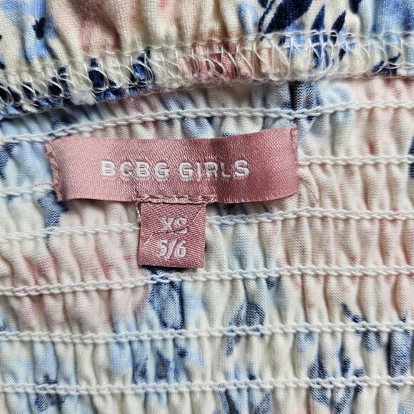 BCBG Pink And Blue girls smocked floral dress pre-owned XS size 5/6 - Picture 3 of 5